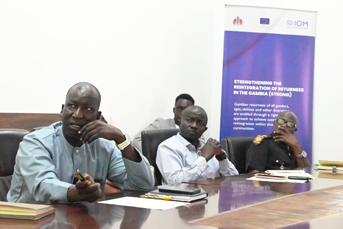 IOMTheGambia's tweet photo. This week,  the National Coordination Mechanism on Migration's Return and Reintegration Thematic Working Group was convened by the Ministry of Interior.  

The members:

🔵 Updated on the @EU_Partnerships-funded STRONG implementation
🔵 Brainstormed future programme initiatives https://t.co/ECvyq8vlK4
