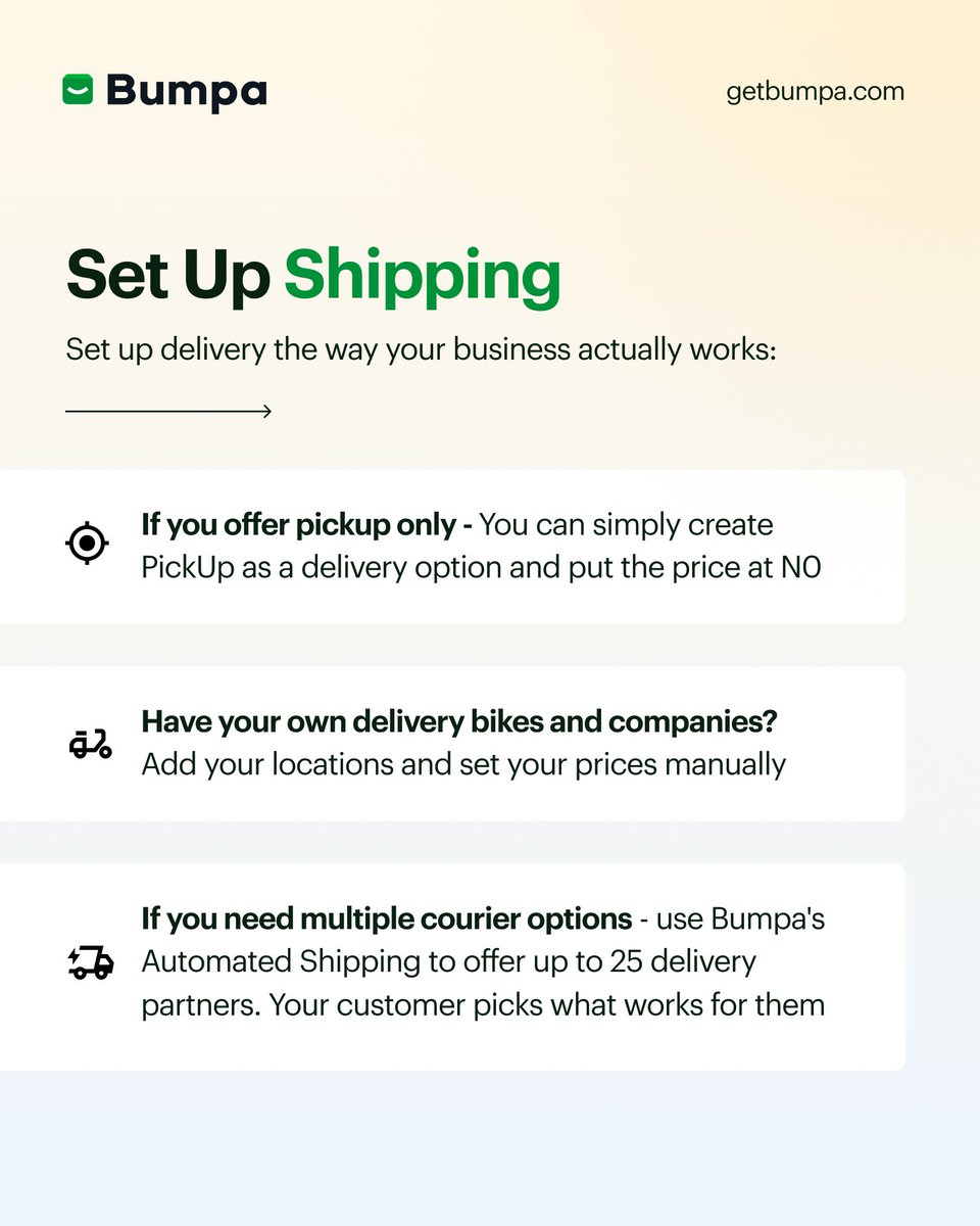 getBumpa's tweet image. If you’ve been looking for a way to move your business past the “DM for price” stage and into a world where your shop runs while you sleep, it is officially time to get you set up on Bumpa. 

#bumpabusiness #ecommercegrowth #sellonline #ecommercebusiness #getbumpa