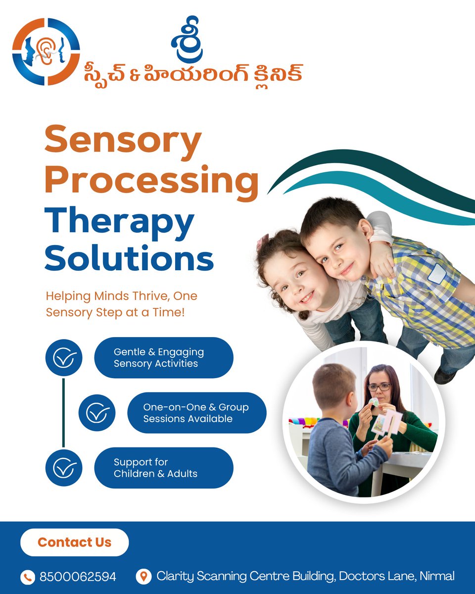 srispeechnirmal's tweet image. Sensory Processing Therapy 🧠

Helping children &amp;amp; adults improve focus, behavior, and emotional balance through engaging sensory activities.

✔ One-on-one &amp;amp; group sessions available

📍 Sri Speech &amp;amp; Hearing Clinic, Nirmal
📞 8500062594
#SensoryTherapy #ChildDevelopment