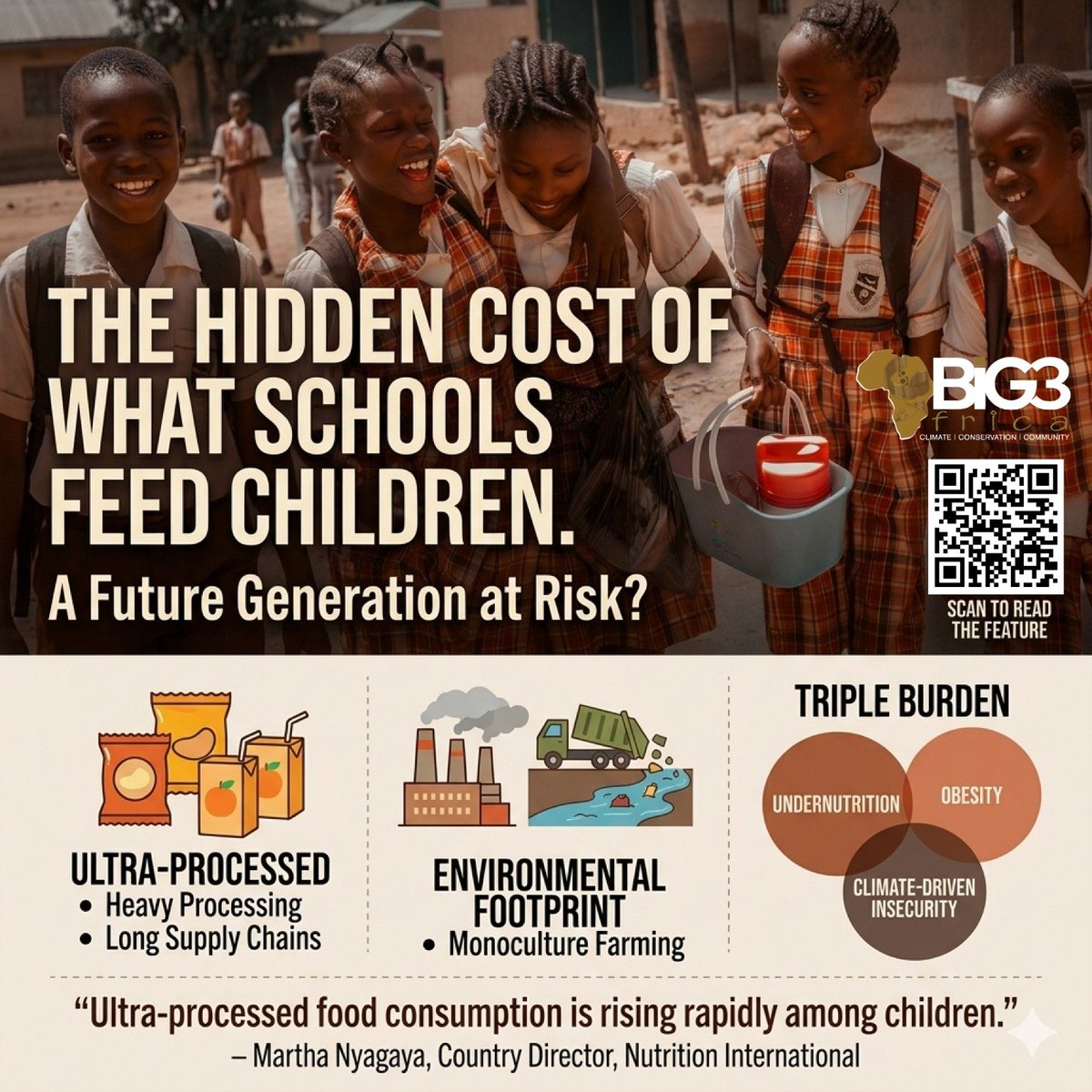 BIG3Africa's tweet image. This feature story unpacks how school food is shaping children’s health, driving environmental impact, and reinforcing a global food system disconnected from local farms and sustainability.

🔗 READ: big3africa.org/2026/04/17/the…

#FoodSystems #Nutrition #ClimateAction #Sustainability