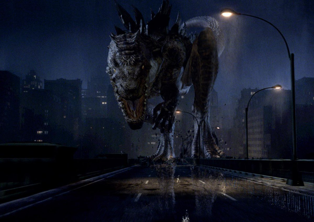 monsterblog426's tweet photo. Godzilla charges on the Brooklyn Bridge in a publicity still for 'Godzilla' (1998). Creature design by Patrick Tatopoulos, digital effects by Centropolis Effects and Sony Pictures Imageworks. https://t.co/nzmioGn0SD