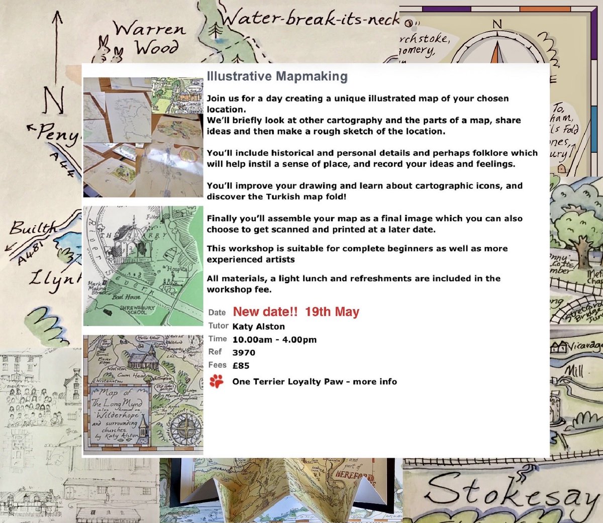 katyalston's tweet photo. I have a NEW date for my next mapmaking workshop @WesthopeCollege Due to ‘circumstances beyond my control' I had to postpone next Tuesday's workshop but will be back on Tuesday 19th May! Many sincere apologies to those who were booked onto the previous date. All welcome! https://t.co/6Ay43Xb8tf