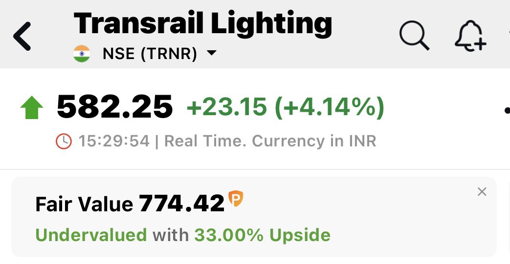 ritikgpt22's tweet image. List of 11 #stocks (TOP GAINERS TODAY) with their Fair Values

1/ Transrail Lighting #transraill