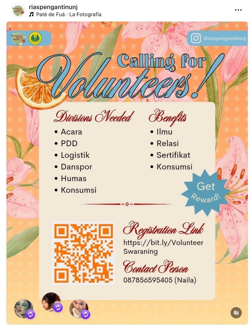 Unj! Siapa yang 17 Juni free? Yuk nambah experience jadi Volunteer Pagelaran Rias Pengantin🤩