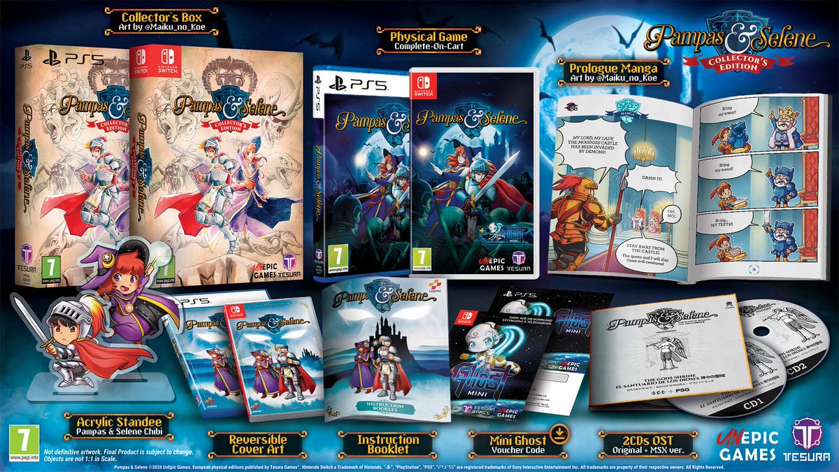 TesuraGames's tweet image. Pampas &amp;amp; Selene Collector's Edition by @unepic_fran is now up for pre-order for #PS5 and #NSW! ✨

The classic metroidvania with a cooperative modern twist, where you will explore a vast castle with the help of the Gods! 🏟️

@Maiku_no_Koe @Gryzor87 @nenefranz