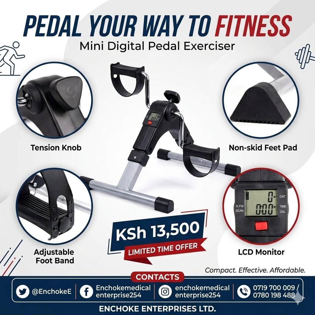 EnchokeE's tweet image. DIGITAL PEDAL EXERCISER PRICE NAIROBI,KENYA
Pedal your way to better health with this Mini Digital Pedal Exerciser — the perfect compact solution for home workouts, office use, and physiotherapy.
#FitnessKenya #HomeWorkout #Physiotherapy #OfficeWorkout #HealthyLiving #GymAtHome
