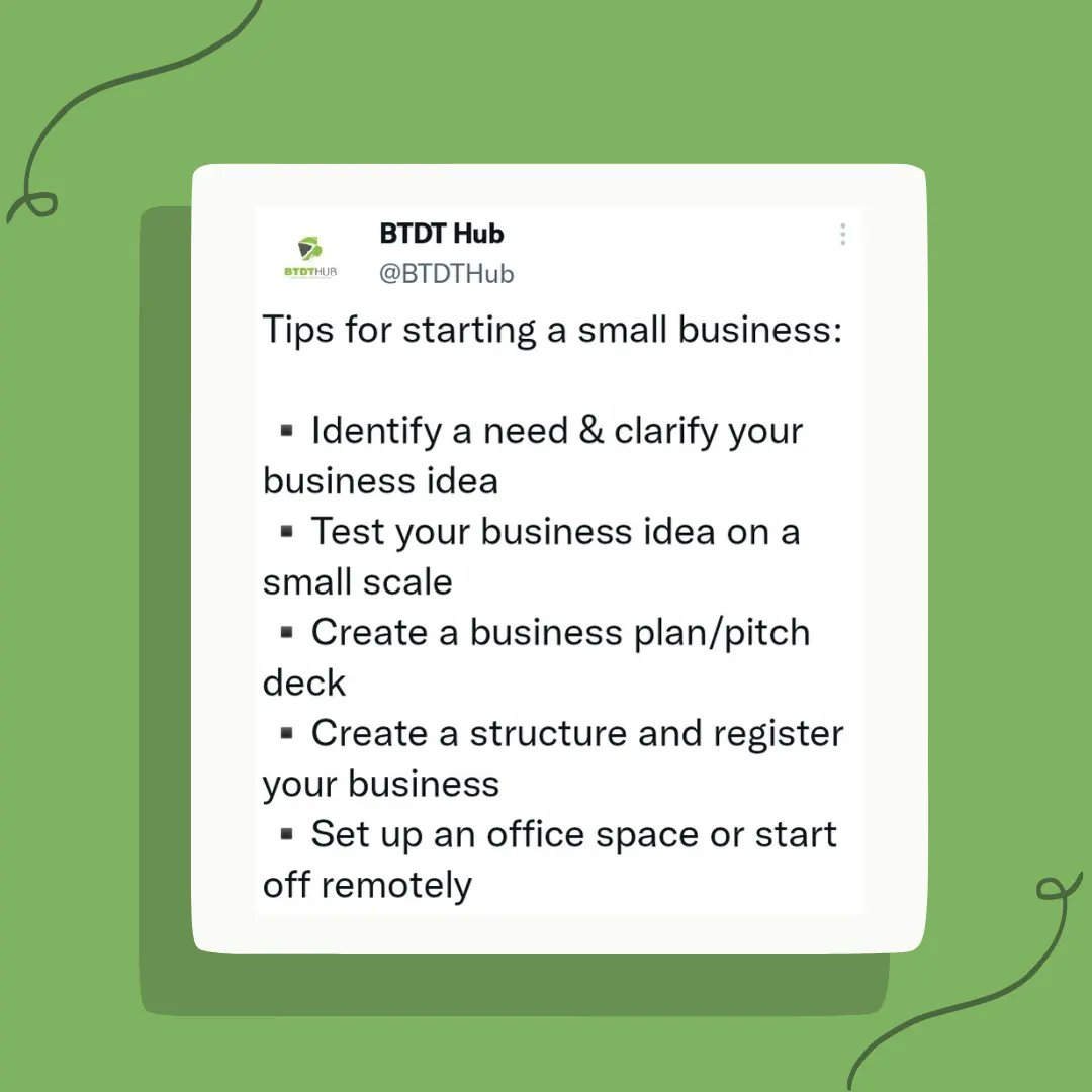 BTDTHub's tweet image. Thinking of starting a small business? This is your sign.

Passion gets you started, but a clear process keeps you going. Taking the right steps now will save time, money and stress.

Start small. Think big. Stay consistent. 

#BTDTHub #LevelUp