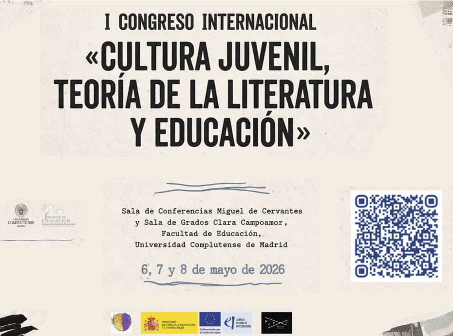 ucm_educacion's tweet photo. Próximamente, en la @ucm_educacion, se celebrará el I Congreso Internacional "Cultura Juvenil, Teoría de la Literatura y Educación. 
Programa: https://t.co/U0mns8Rz77
Días: 6, 7 y 8 de mayo de 2026
Lugar: Facultad de Educación UCM https://t.co/9IiAx8j6AX