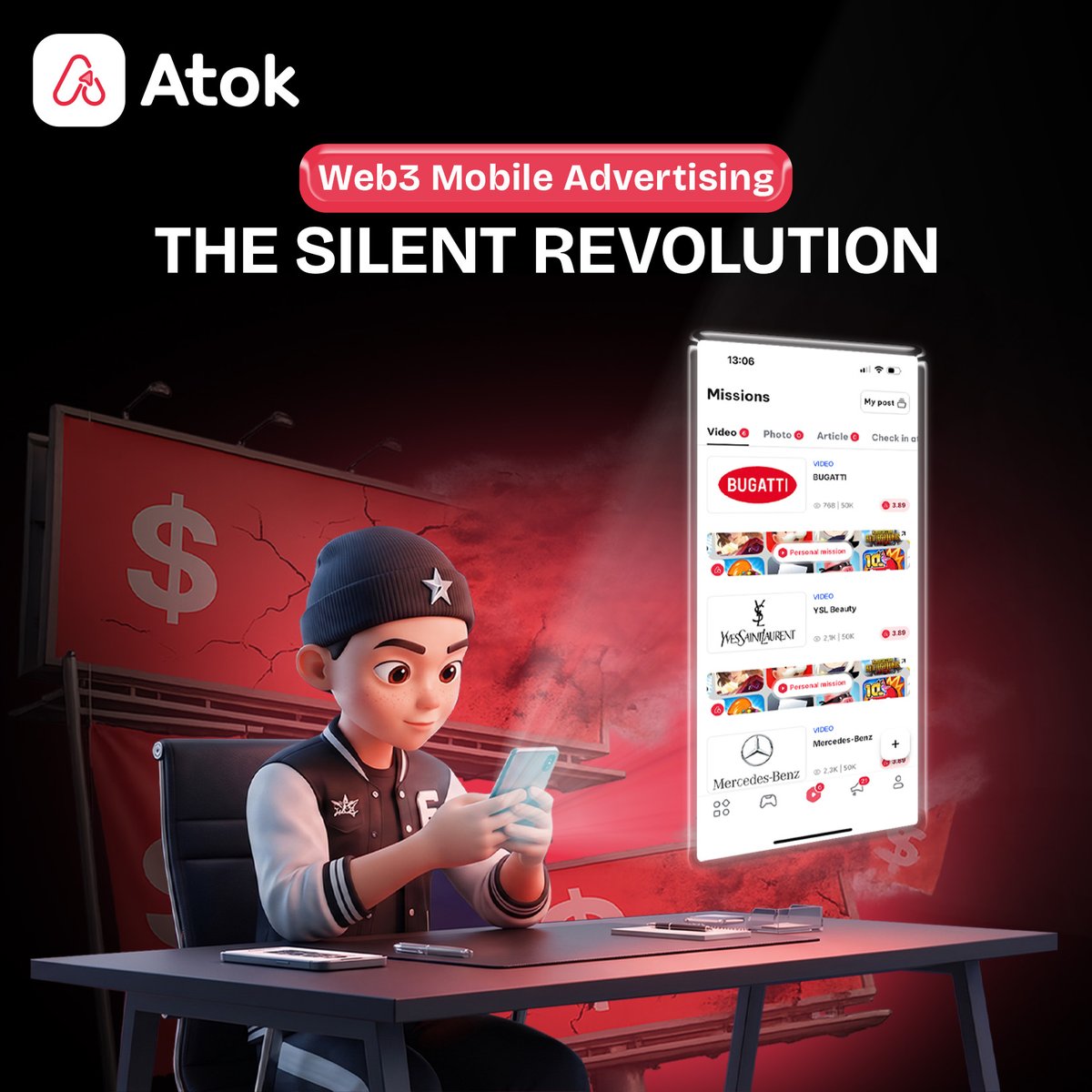 Atok_App's tweet photo. 🔥 $41 billion lost to ad fraud every year.
🤖 Fake clicks. Bot traffic. Zero real humans.

Web3 Ad fixes this. Atok builds it. 
✅ Real user. Real attention. Real reward.
✅ Real brands. Real missions. Real pay. 
=> Every ad viewed - Every $ATOK earned - funded by actual advertiser revenue.

👉 Full article (5-minute read): https://t.co/hFPHhPsOHE