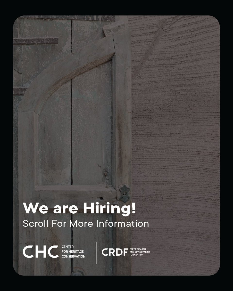 chccept's tweet photo. Open Positions at Centre for Heritage Conservation (CHC)

Internships , Fellow Architect and Research assist post are open.

To Apply Send your Resume and Portfolio on :  chc@cept.ac.in

We are looking forward to receive your applications https://t.co/dZzTEfzxAh