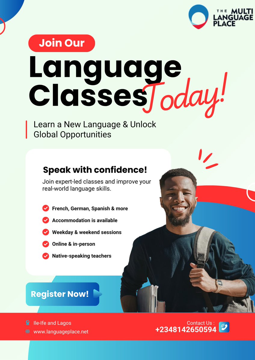Join our German or French classes, beginner-friendly, online &amp; in-person, and with accommodation support!

✅ A1 to B2 levels

🗓️ Classes start: 27th April 2026

📍Ile-Ife &amp; Lagos centers available

#LearnGerman #LearnFrench #LanguageInNigeria