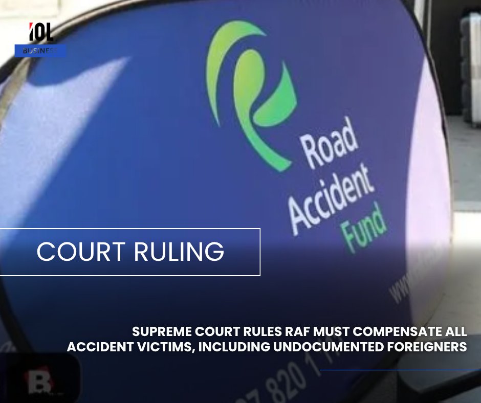 IOL's tweet photo. The Supreme Court of Appeal (SCA) has ruled that the Road Accident Fund (RAF) must compensate all road accident victims, including undocumented foreign nationals, finding that “any person” in the RAF Act includes them.
#news #SupremeCourtofAppeal #RoadAccidentFund #compensate #victims #undocumented #foreign #nationals 
Read on https://t.co/Y31YBgpo1O