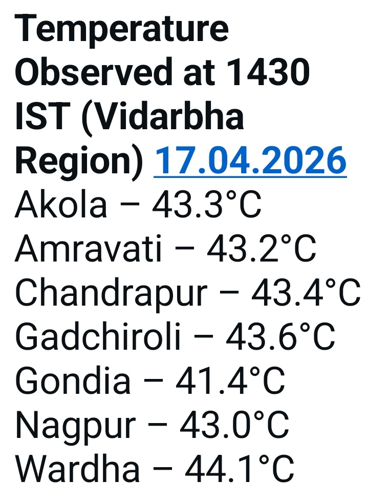 nivedita_Him's tweet image. #HeatWave action by Nagpur Municipal Corporation (@ngpnmc) 
Declares holiday tomorrow for students

It is just April 3rd week and look at the #temperature across #Vidarbha and dry bulb temp at #Nagpur !!! 

Data: @imdnagpur