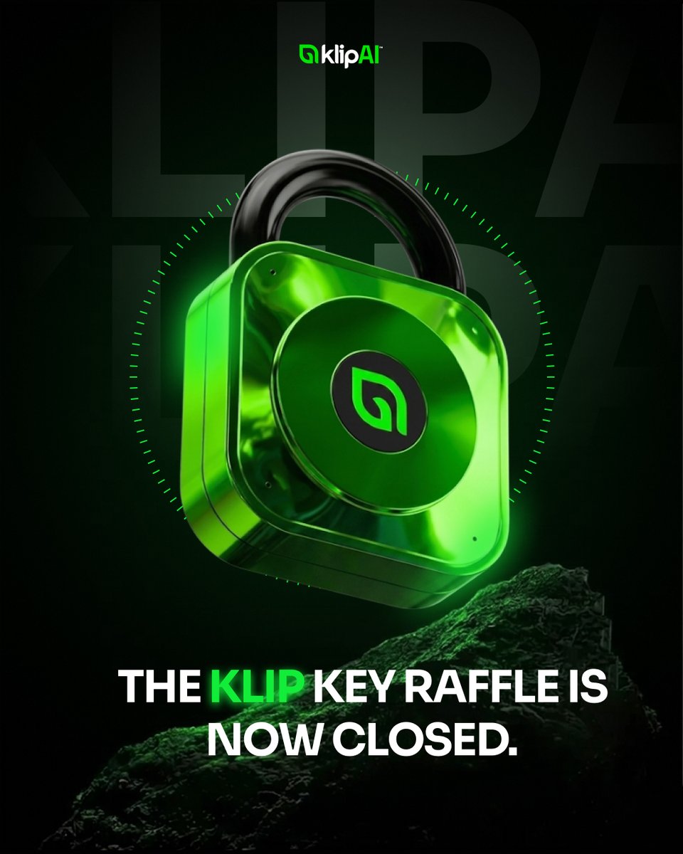 klip_ai's tweet photo. The Klip Key Raffle is now closed.

Entries are locked. Winners will be drawn by raffle and $KLIP tokens will be airdropped directly to their KlipAI wallet.

To all partner communities that took part. Thank you.

More activations coming. Follow @klip_ai to stay ahead of the next one.