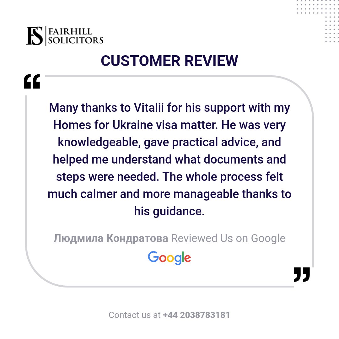 FairhillLaw's tweet image. Shoutout to our amazing client for this kind review! 🙌 Your satisfaction is what drives us forward. #immigration #solicitor #immigrationsolicitor #HomeOffice #LegalSupport #VisaApplication #FairhillSolicitors #visa #UKvisa #ImmigrationAdvice #uk #ClientReview