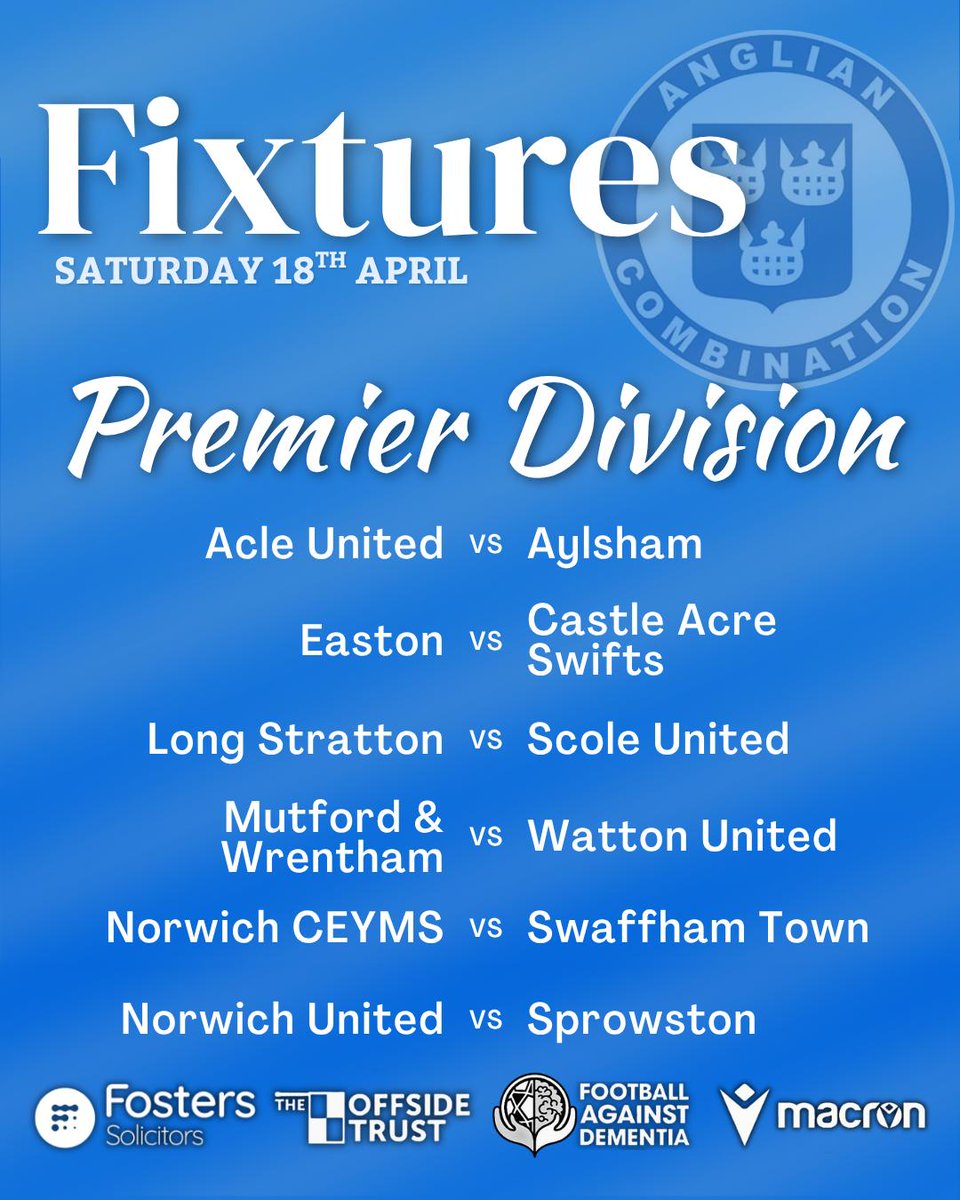 AnglianCom's tweet photo. This weekend's @FostersSol fixtures https://t.co/L660cZpaXt