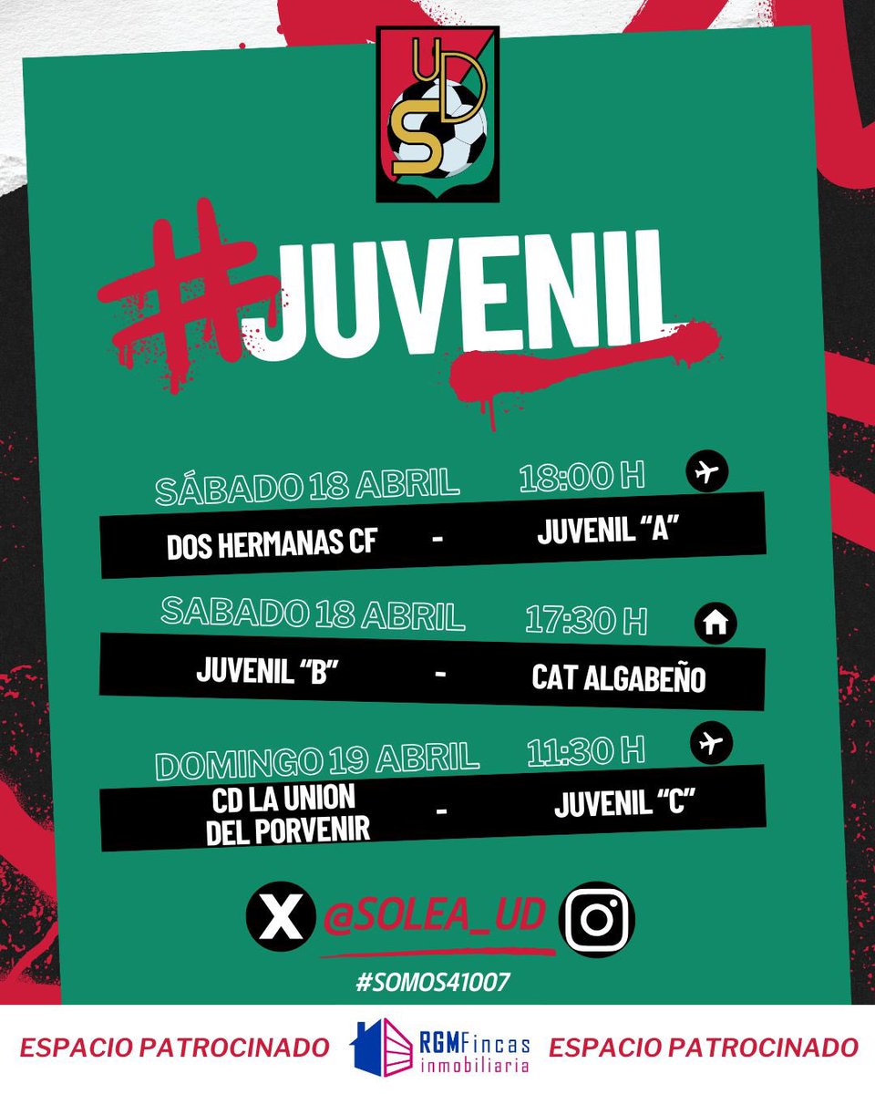 solea_ud's tweet photo. ❤️¡𝐀𝐆𝐄𝐍𝐃𝐀 𝐅𝐈𝐍 𝐃𝐄 𝐒𝐄𝐌𝐀𝐍𝐀!💚

Estos son los 𝐇𝐨𝐫𝐚𝐫𝐢𝐨𝐬 correspondientes a los 𝐩𝐚𝐫𝐭𝐢𝐝𝐨𝐬 de 𝐧𝐮𝐞𝐬𝐭𝐫𝐨𝐬 𝐞𝐪𝐮𝐢𝐩𝐨𝐬 a lo largo del 𝐟𝐢𝐧 𝐝𝐞 𝐬𝐞𝐦𝐚𝐧𝐚.

#somos41007 #udsolea #temporada25/26 https://t.co/cRFERim5Ey