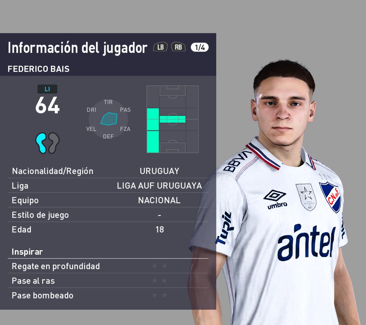 FabriFacemaker's tweet photo. Federico Bais - PES 2021 PC
By_FabriFacemaker
#FedericoBais #Bais #PES #Nacional #Bolso #PES2021 #CampeonatoUruguayo #libertadores https://t.co/oILVvcjjjY
