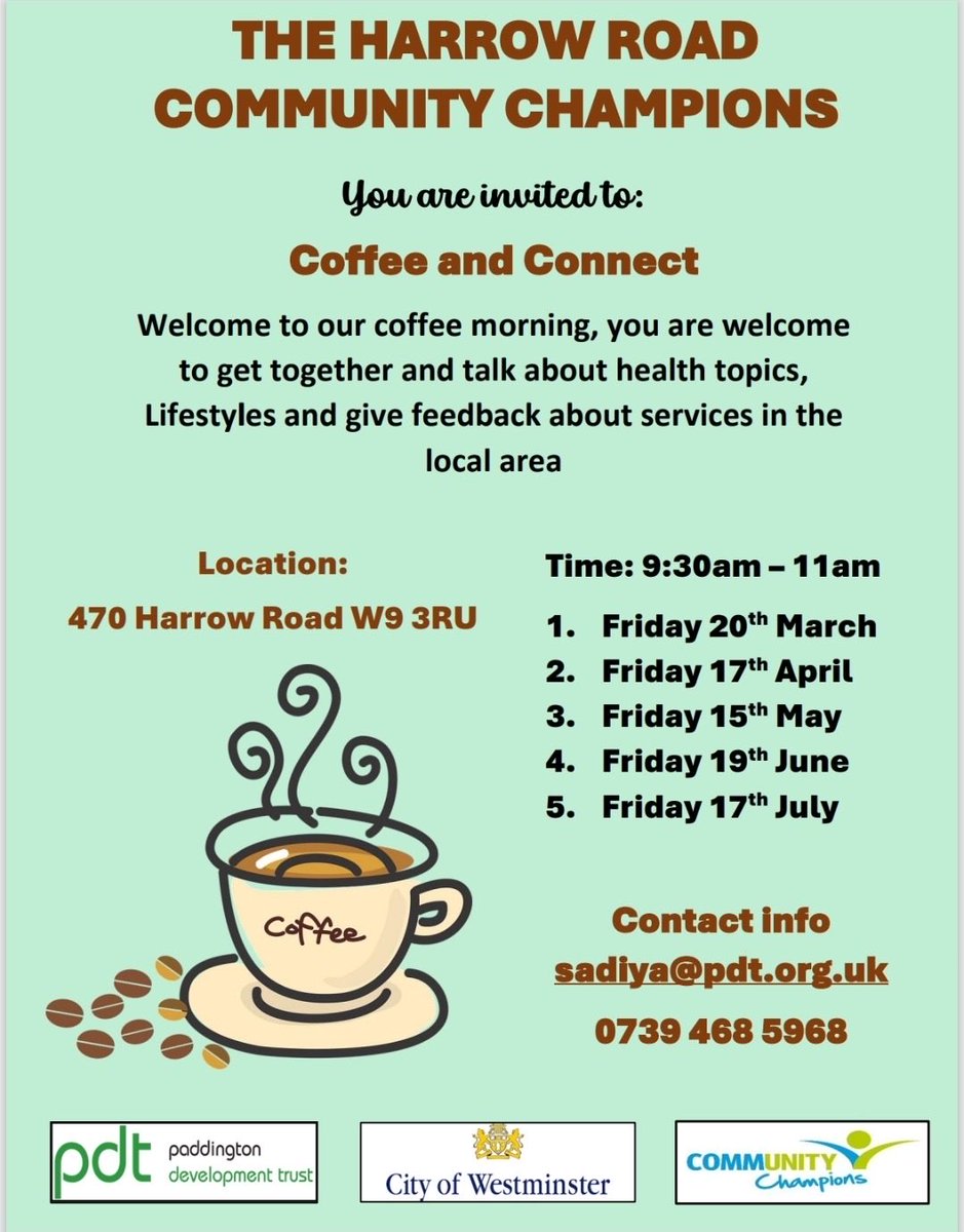 Green_CharlieB's tweet image. Great to start the morning at the Harrow Road Community Champions coffee morning ☕️

Our champions do work across the ward from education to supporting the wider community. Please have a look through their posters and share with friends, family, and local residents 🙌

#Community