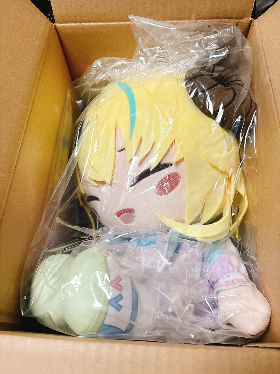 mishima148's tweet photo. ついにわためぇのBIGぬい届いたー🐏
デカイ！！！可愛い💛
袋から出すのは勿体ないからとりあえずそのままで

 #届いたよわためぇ https://t.co/Si0aPTWMiy