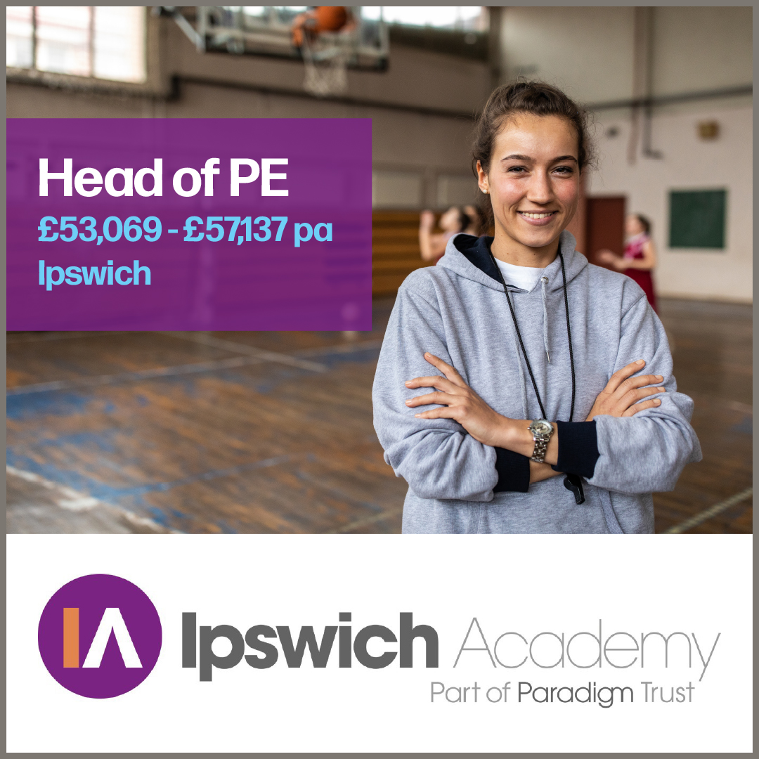 SJDirect's tweet image. Head of PE Teacher
@IpswichAcademy, Ipswich IP3 0SP
£53,069 - £57,137 pa, Teachers Leadership Group Pay Scale
F/T, Permanent, From Sept 2026

For more info and to apply for this job, visit: 
suffolkjobsdirect.org/#en/sites/CX_1…

#peteacher #physicaleducation #Teaching #suffolkjobsdirect