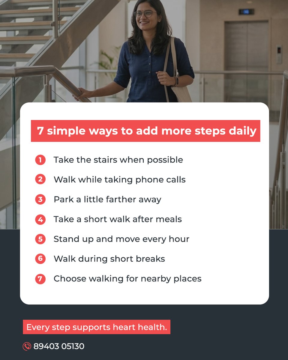 IAmHeartHealthy's tweet photo. Too busy to exercise? Your heart still needs movement every day.

The good news is - you don’t need a gym or long workout sessions. Small changes in your daily routine can make a big difference to your heart health.

Start with simple steps. 

#IAmHeartHealthy #DrTejasVPatel https://t.co/Yf6PzDb0vV