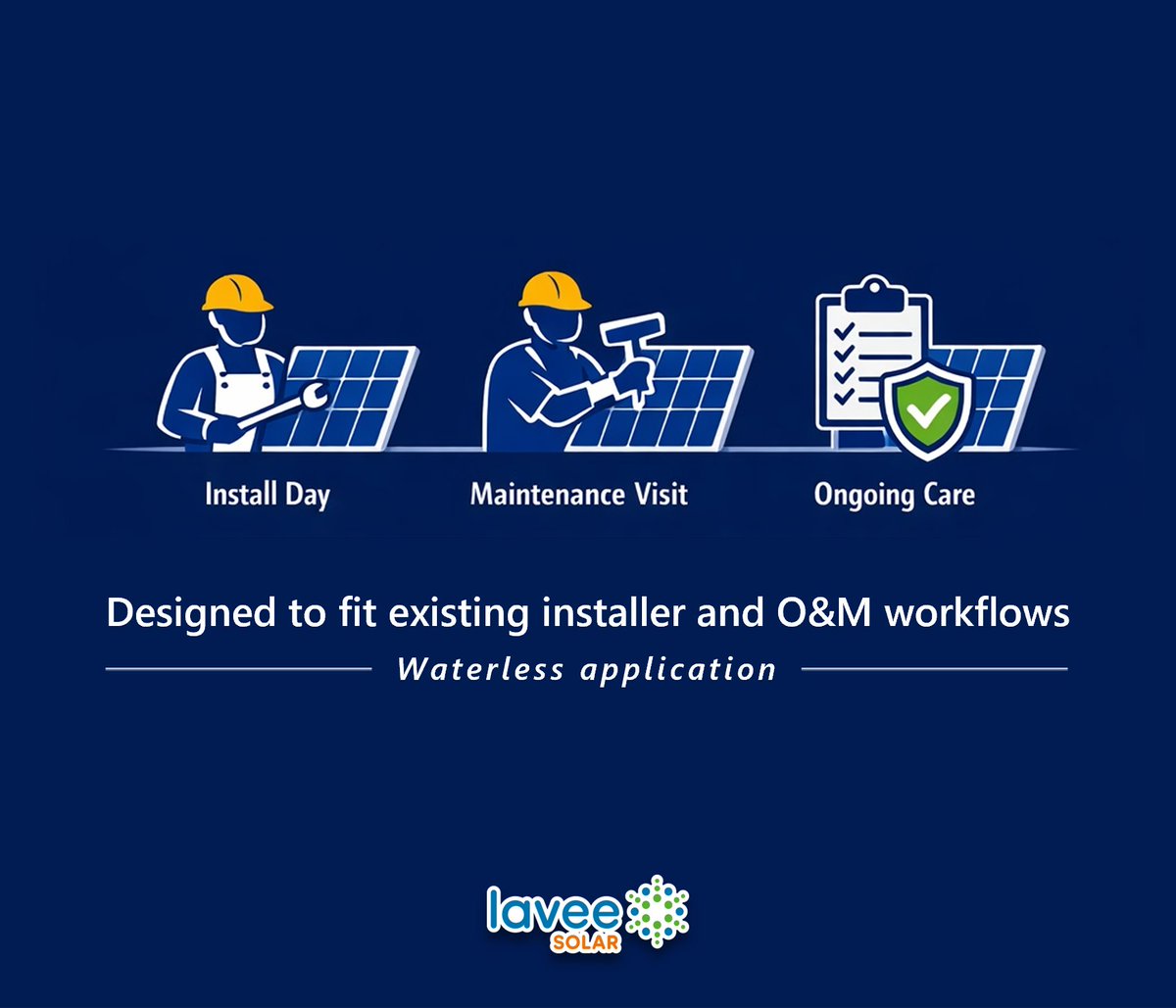 LaveeSolar's tweet image. Efficiency is commercial.
Designed to fit existing installer &amp;amp; O&amp;amp;M workflows — with waterless application built in.
#Solar #PV #OandM #Installers
Learn more
lavee-solar.com