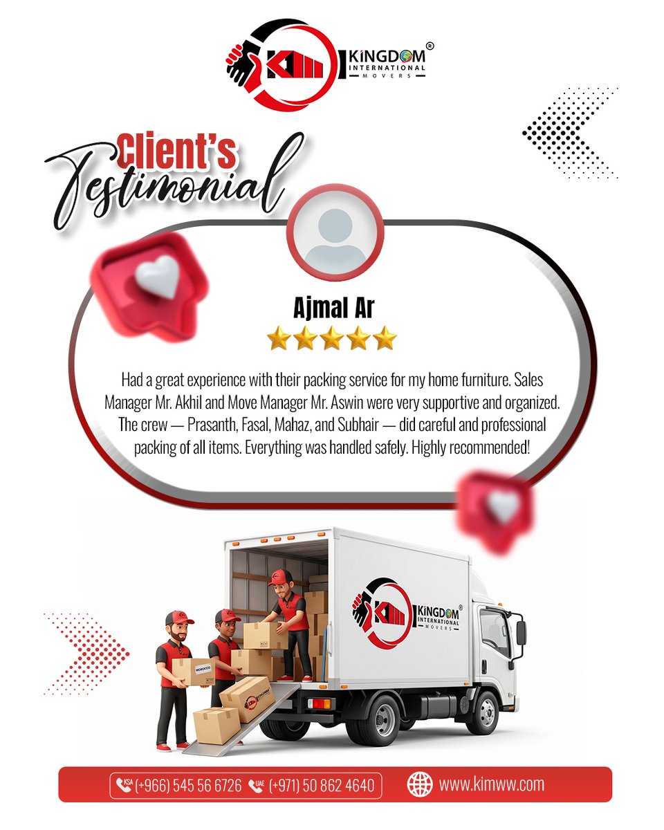 kimww_movers's tweet image. Your satisfaction is our ultimate measure of success. ✨ 

At Kingdom, we don’t just move boxes; we move lives with care and commitment.  

See why our #HappyCustomers trust us for a stress-free transition every single time. 📷

#KingdomMovers #CustomerFirst #RelocationExperts