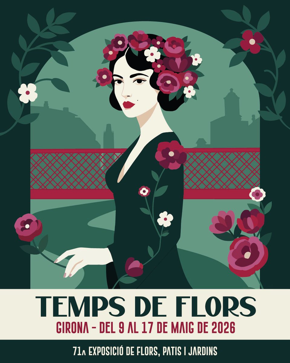 Girona_Cat's tweet photo. 😍🌺 Aquest és el cartell guanyador de Girona, #TempsdeFlors 2026!

✏️ La il·lustració és obra de l'alumna Berta Bermúdez.

🎉 Moltes felicitats! https://t.co/Bh6XMqRKWE
