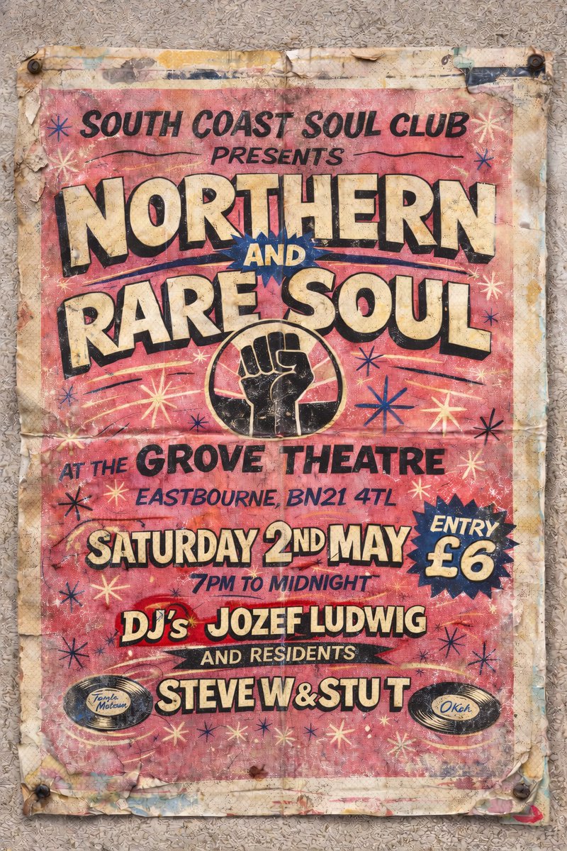 TheatreGrove's tweet image. Northern Soul at the Grove on Saturday 2nd May — big records, rare gems, and a dancefloor built for proper movement.

7pm–midnight
Jozef Ludwig with residents Steve W &amp;amp; Stu T
£6 entry
Tickets: ticketsource.com/booking/select…