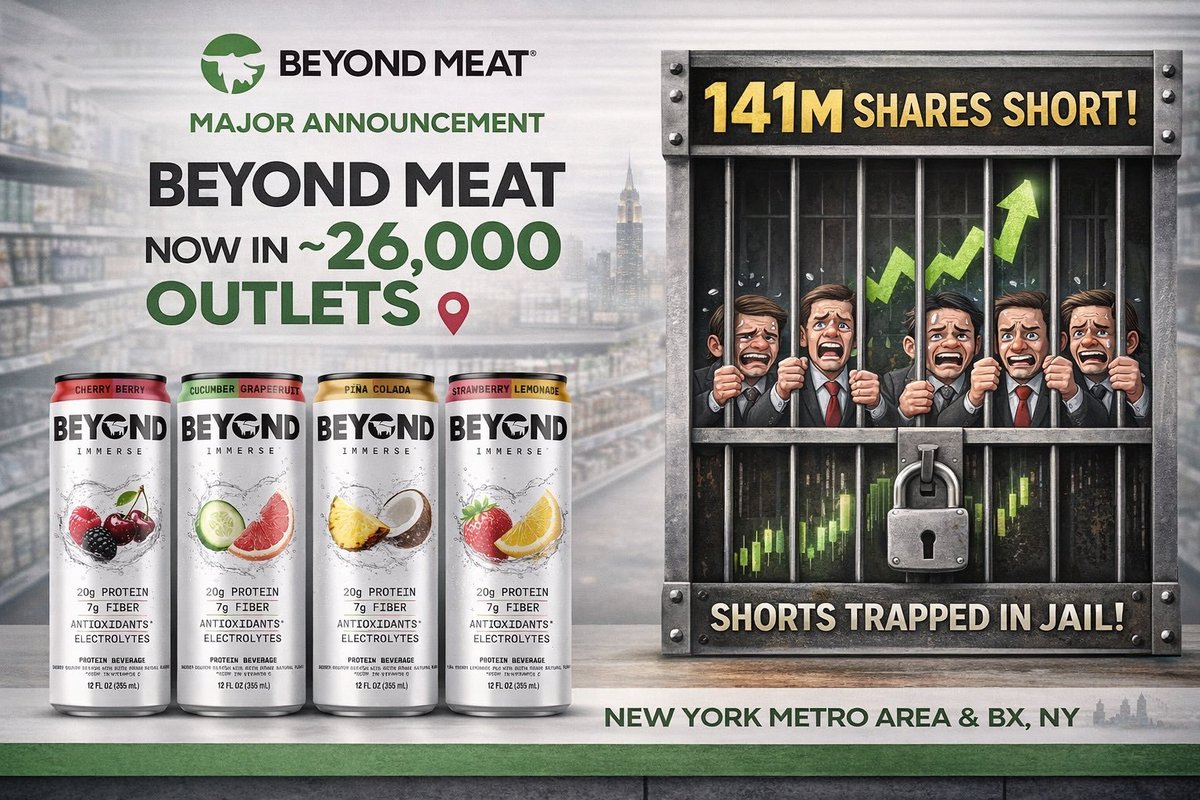 26,000 new outlets (NY metro) and New category Beyond Immerse with 141M shares short.  Positioning is extreme, narrative is shifting. This isn’t about where $BYND was… It’s about what it’s becoming. Demand shows up, this doesn’t move slowly, It just reprices.