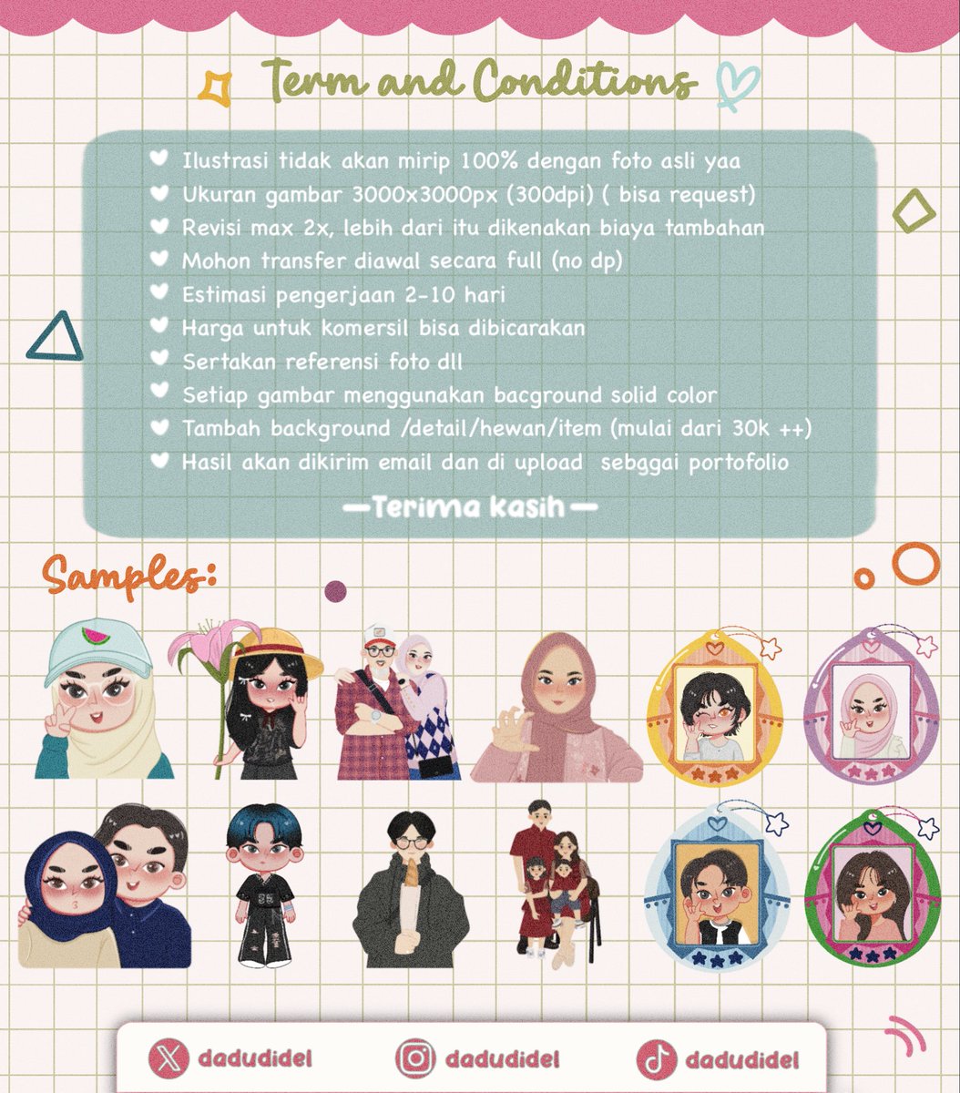 💕COMMISSION OPEN 💕
(♡ &amp; ↻ are appreciated)

Haihaii! Commission are open for local only🇮🇩
If you’re interested or have any question, feel free to dm. Please mention after dm 🫶

#artidn #zonauang #zonakarya #opencommission