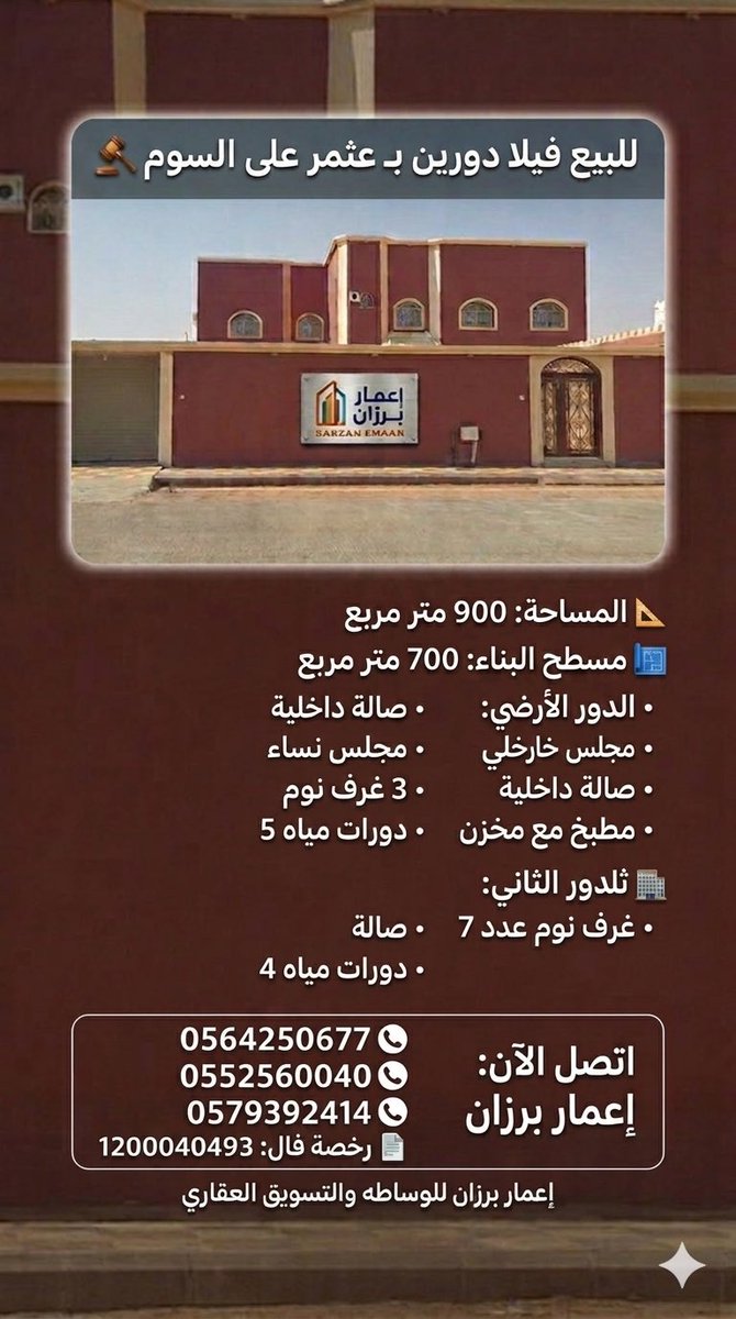 barzanemaar's tweet photo. منزل الأحلام بمساحة راهية في حي عثمر ✨

📍 الموقع: عثمر
💸 السعر: على السوم
إعمار برزان للوساطة والتسويق العقاري
تراخيصنا موثقة، تواصل معنا:
📱 0564250677 - 0552560040 - 0579392414
🪪 رخصة فال رقم: 1200040493
#حايل #عقارات_حايل #السعودية https://t.co/u9UtPta9FZ