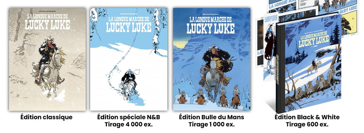 ExcluBD's tweet photo. Lucky Luke, le troisième album vu par Matthieu Bonhomme, est en librairie aujourd'hui ! Plusieurs éditions seront à retrouver, avec de magnifiques illustrations. L'édition en noir et blanc n'est plus une exclusivité des librairies Canal BD. @EditionsDargaud https://t.co/0g8QzkHjto