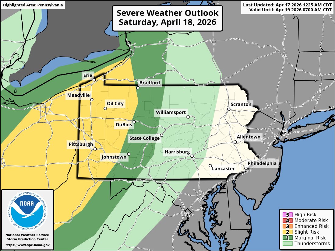 NWSStateCollege's tweet image. Record Warmth --&amp;gt; Thunderstorms --&amp;gt; Cold Weather
A strong cold front on Saturday will usher in some big changes on the horizon!

Widespread frost/freeze conditions are expected on Tuesday, which could pose problems after such a warm March &amp;amp; early April!
#PAwx