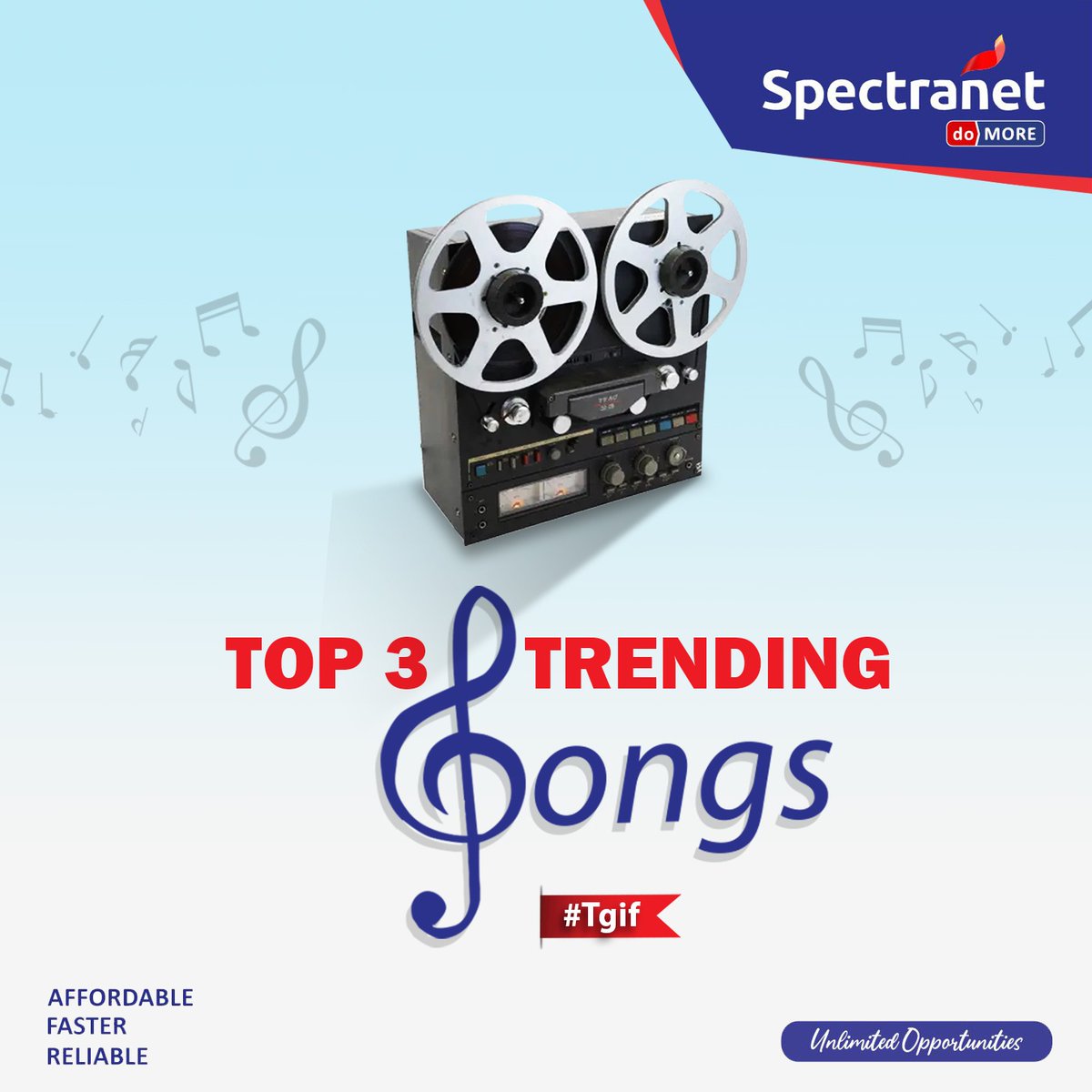 Spectranet_NG's tweet image. It’s FRIDAY! TGIF🎉
Let your playlist speak for you.

Here are top 3 trending songs you can have on repeat this weekend😍
Stream on!

#Spectranet #StayConnected #TGIF