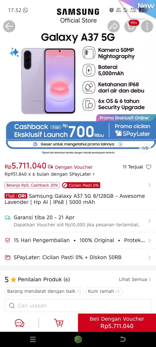 dthchya's tweet photo. @ShopeeID Aku siap ngelakuin Cross Passion with Galaxy A37 5G &amp; explore banyak hal bareng 50MP Nightography Video bareng Awesome Deal Samsung #GalaxyA57A37xShopee 😍✨ https://t.co/JHTwdpPE6D