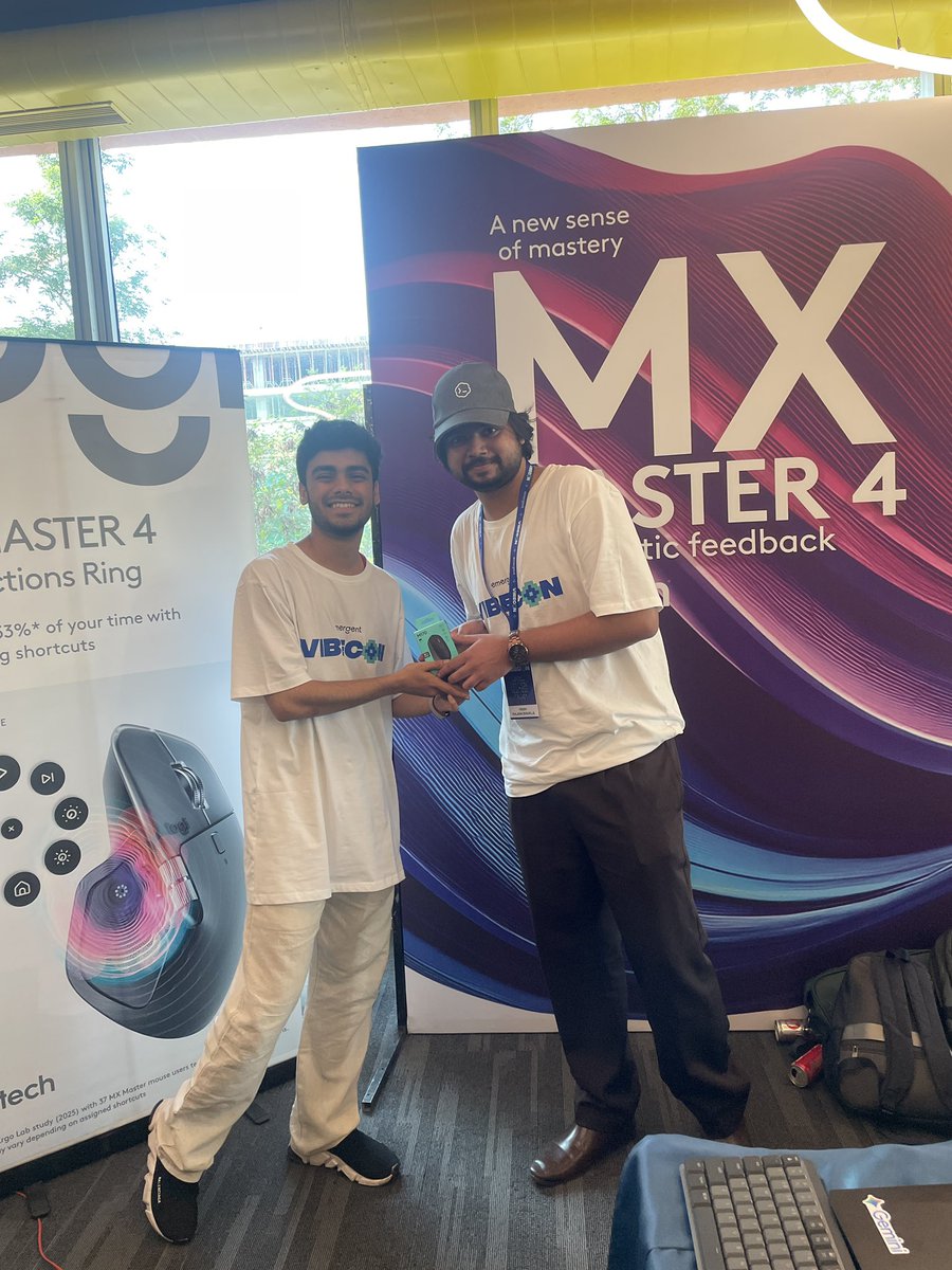 ram_101001's tweet photo. Won the Typing speed challenge at 
@Hack_Culture @polaris_code @emergentlabs @Logitech #vibecon2026 

Congratulations @ManWithCodes @bhanu_pratap_21 and ME for all the top spot. https://t.co/K5mHbLgaUy