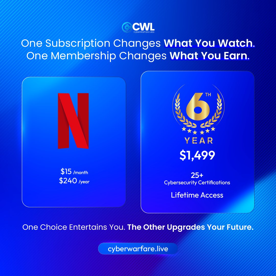 cyberwarfarelab's tweet image. Some subscriptions give episodes. Some purchases give opportunities. ⚡ Choose wisely.

🚀 One-Time Payment, Lifetime Access: cyberwarfare.live/premium-member…

#CyberSecurityCourse #PremiumMembership #CWL