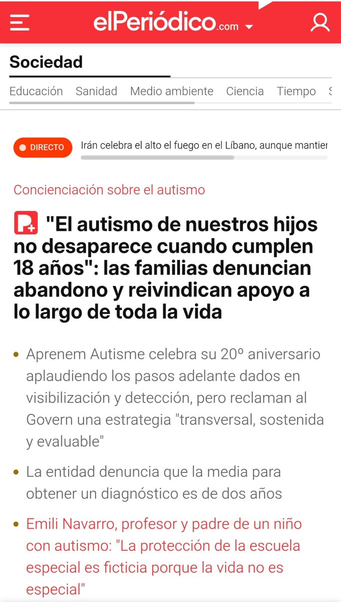 Aprenem Autisme a El Periódico
Avui compartim l’article que ens ha fet El Periódico, que tracta sobre una realitat sovint invisibilitzada: la vida adulta de les persones autistes i la necessitat de suports al llarg de tot el cicle vital.
🔗 Llegiu-lo aquí elperiodico.com/es/sociedad/20…