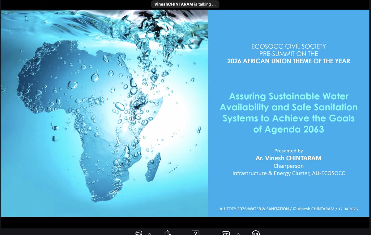 AU_ECOSOCC's tweet image. We are currently hearing from ECOSOCC Cluster Committee Chairs on the Governance of #Water and #Sanitation Systems: Strategic Drivers for #Health Security in #Agenda2063!

Tune in: zoom.us/webinar/regist…

#WASH #AUTOTY2026 #YearOfWaterAndSanitation #AFWASH2026