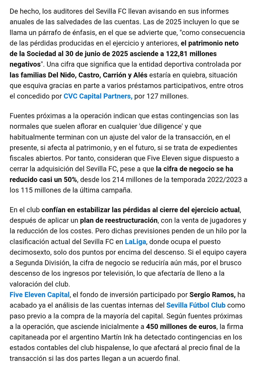 No lo digo yo. 

Lo dice EL CONFIDENCIAL: 

Sergio Ramos detecta AGUJEROS EN LAS CUENTAS DEL SEVILLA.

Enlace: elconfidencial.com/empresas/2026-…

Y por si lo quieren ustedes leer, se lo dejo por aquí.