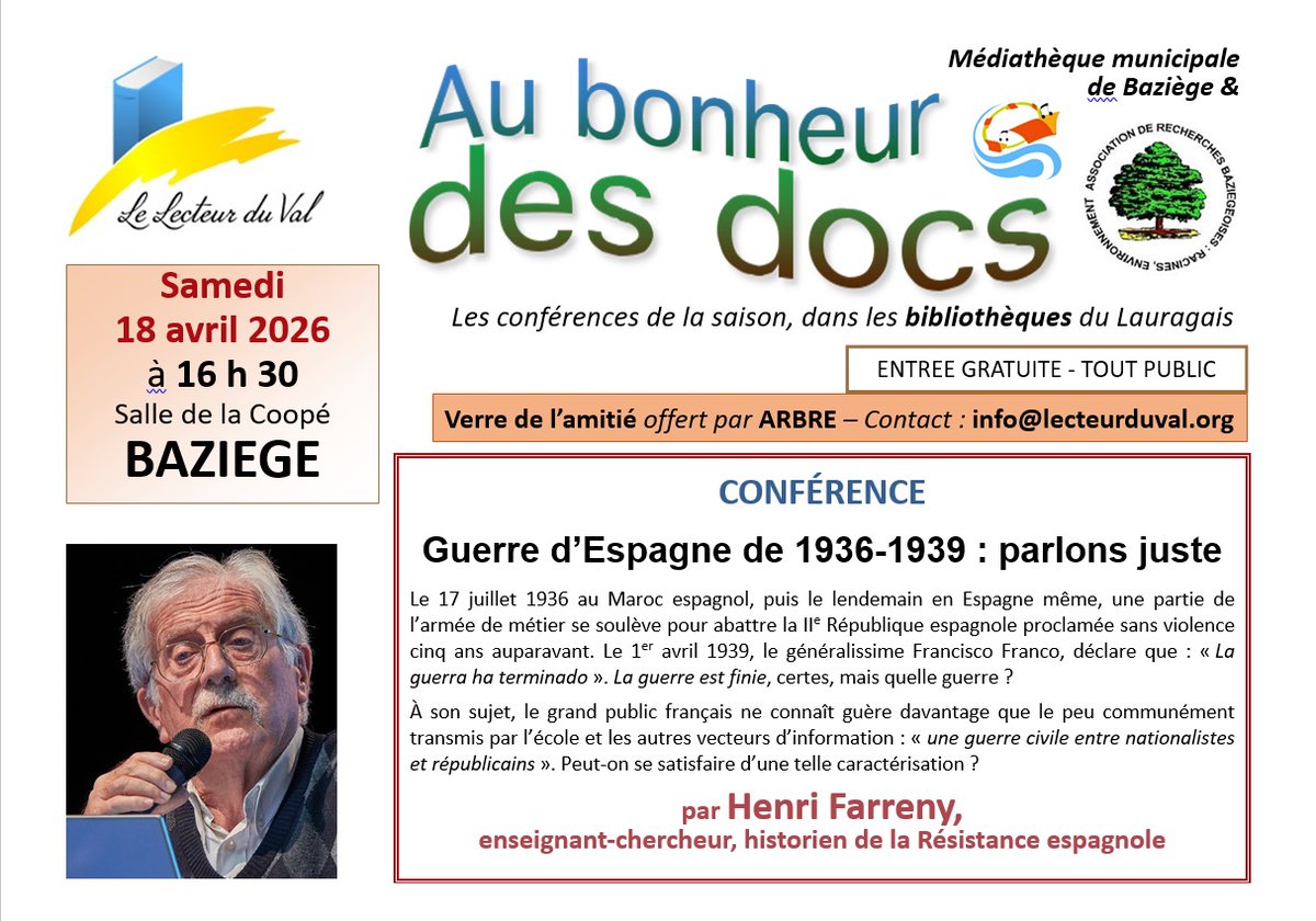 Samedi 18 avril à 16 h 30 à Baziège (La Coopé)