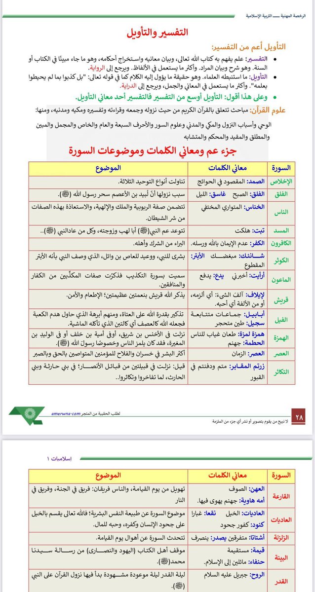 أسئلة|التربية الإسلامية | عامر tweet media