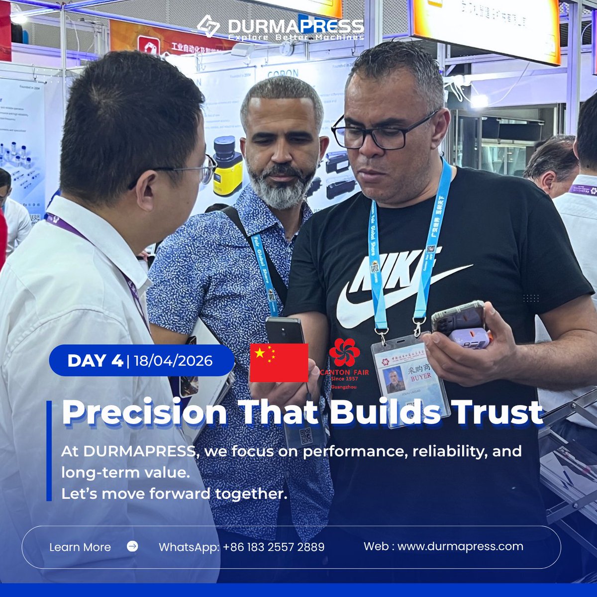 durmapress's tweet image. 𝐂𝐚𝐧𝐭𝐨𝐧 𝐅𝐚𝐢𝐫 𝐃𝐚𝐲 𝟒 | 𝐒𝐭𝐫𝐨𝐧𝐠 𝐅𝐢𝐧𝐢𝐬𝐡 𝐀𝐡𝐞𝐚𝐝
📍Booth No.: 20.1G27
⏰Dates: April 15-19, 2026
🏛️Location: China Import and Export Fair Complex, Guangzhou
Contact us now!
Website:durmapress.com
#Durmapress #CantonFair #GlobalBusiness #B2B