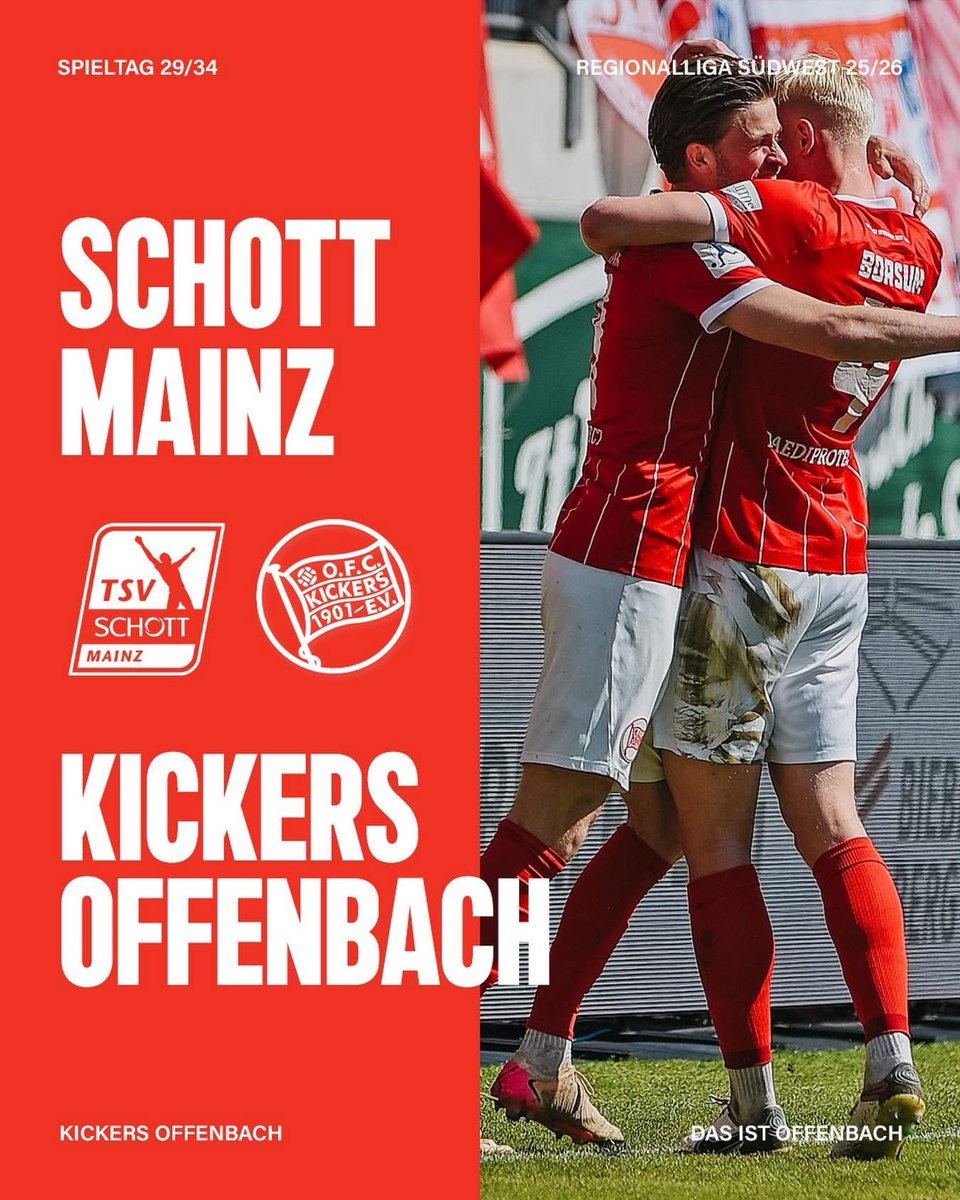 OFC_offiziell's tweet photo. Am Sonntag geht’s zum TSV Schott Mainz! 🔜 #TSVSOFC
🗓️ Sonntag, 19.04.
🕑 14 Uhr
📍Bezirkssportanlage Mainz-Mombach
🎥 Kickers TV über LEAGUES
🔴⚪️ #kickersoffenbach #nurderOFC #dasistoffenbach https://t.co/z9kzqOpWem