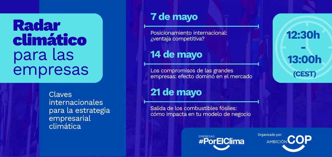 compromisoclima's tweet image. 🧐 ¿Está tu empresa preparada para los cambios que ya está marcando la agenda climática internacional?

Lo que ocurre en las #COP y en el ámbito global ya no se queda ahí: está influyendo en la #financiación, en las cadenas de suministro y en la #competitividad empresarial.