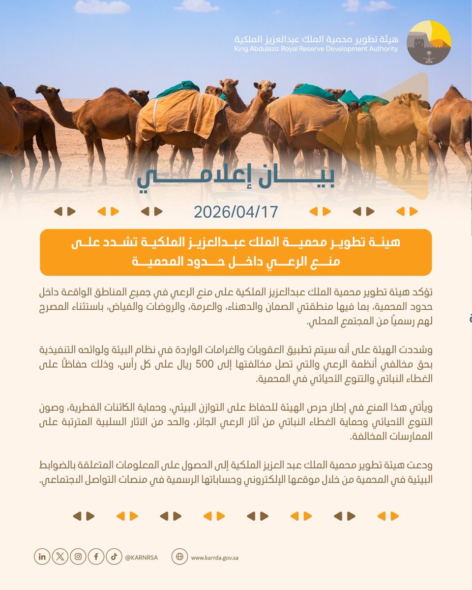 المتحدث الرسمي لمحمية الملك عبدالعزيز الملكية tweet media