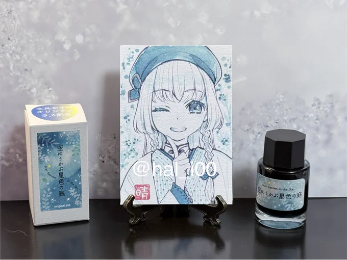 あまりに気にいって、使いたくて何枚か描いた〜。 …ウインク好きみたい! #インクアンバサダーkaku