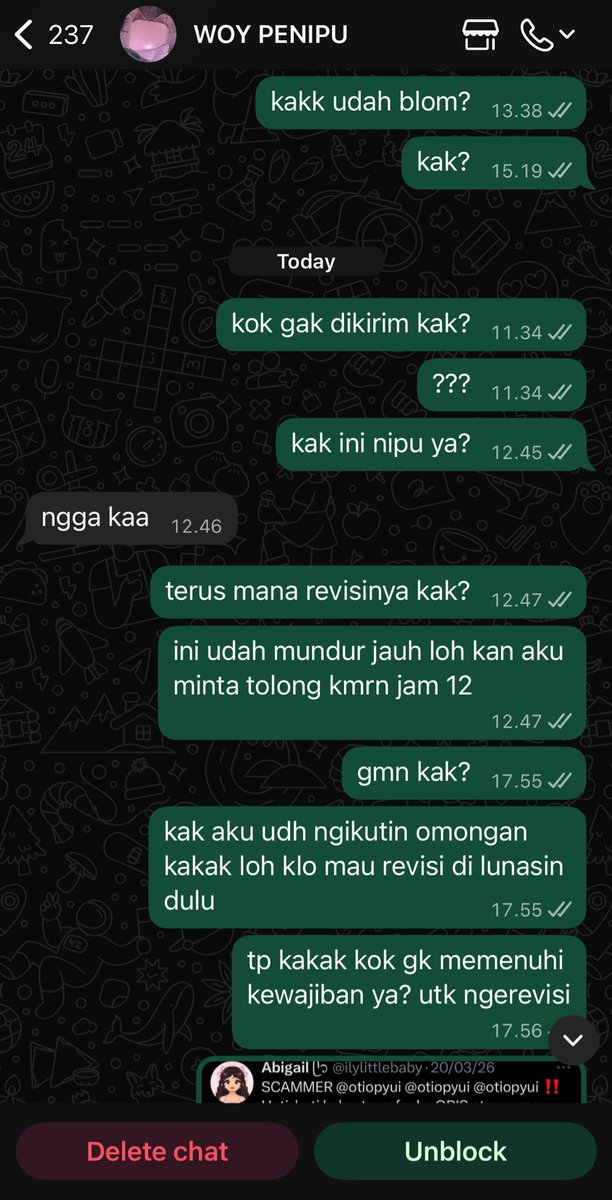 useeeer090909's tweet photo. JOKI ARSITEKTUR AKALIDYA PENIPU #ZONAUANG 

HATI HATI ADA PENIPU!!!! https://t.co/RPn1GzYdFJ